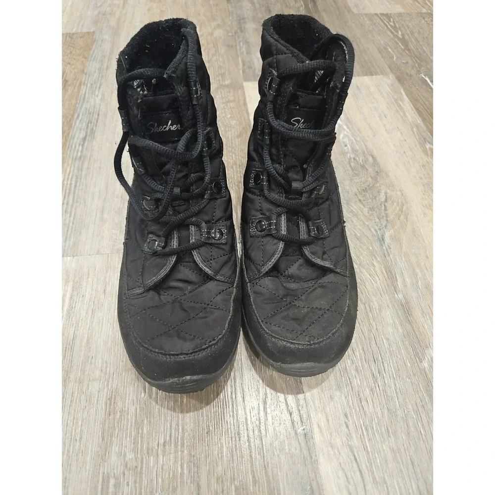 Skechers Reggae Fest Moro Rock Boots Womens‎ 9 Black Quilted Snow Winter Lined